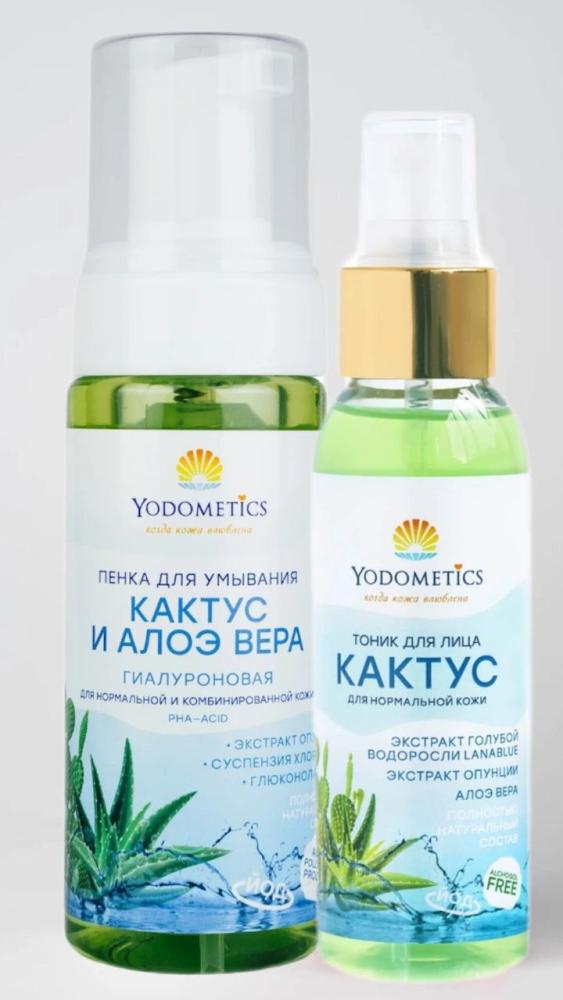 ВЫГОДНЫЙ ДУЭТ! Пенка для нормальной и комбинированной кожи "Кактус и алое вера" + Тоник гиалуроновый "Кактус" Yodometics (Йодометикс) - фото